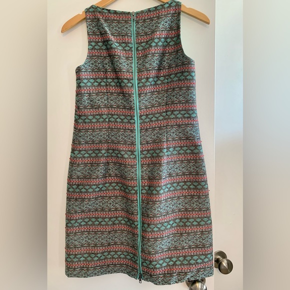 Designer Mermaid! Adrianna Papell colorful shimmer teal orange stripe sheath - Picture 2 of 13